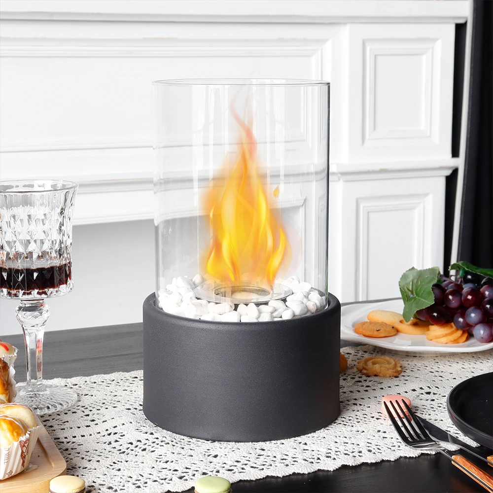 Tabletop Bioethanol Fireplace Indoor Coffee Dining Table Fireplace Clear Fuel Alcohol Fire Pit With Glass Tube