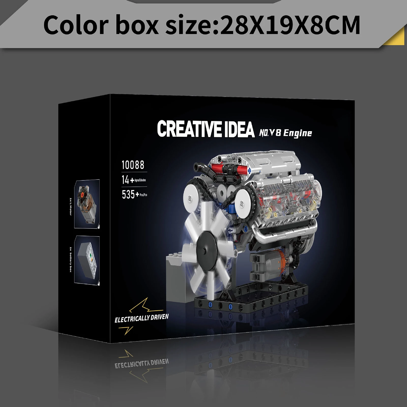 Technical Car 10088 Building Block MOC Motorized V8 Engine Model Assembly Car Brick Part Toys Kids Christmas Gift