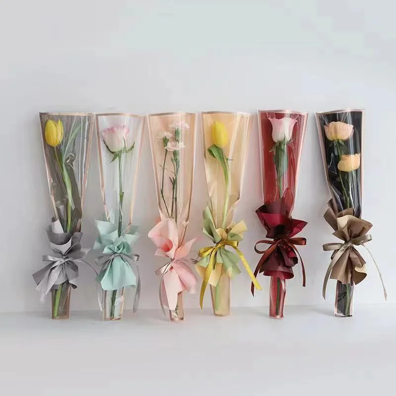 Transparent Single Bouquet Packaging Bag Rose Waterproof Flower Bag Flower Arrangement Festival Flowers Wrapping Paper Material