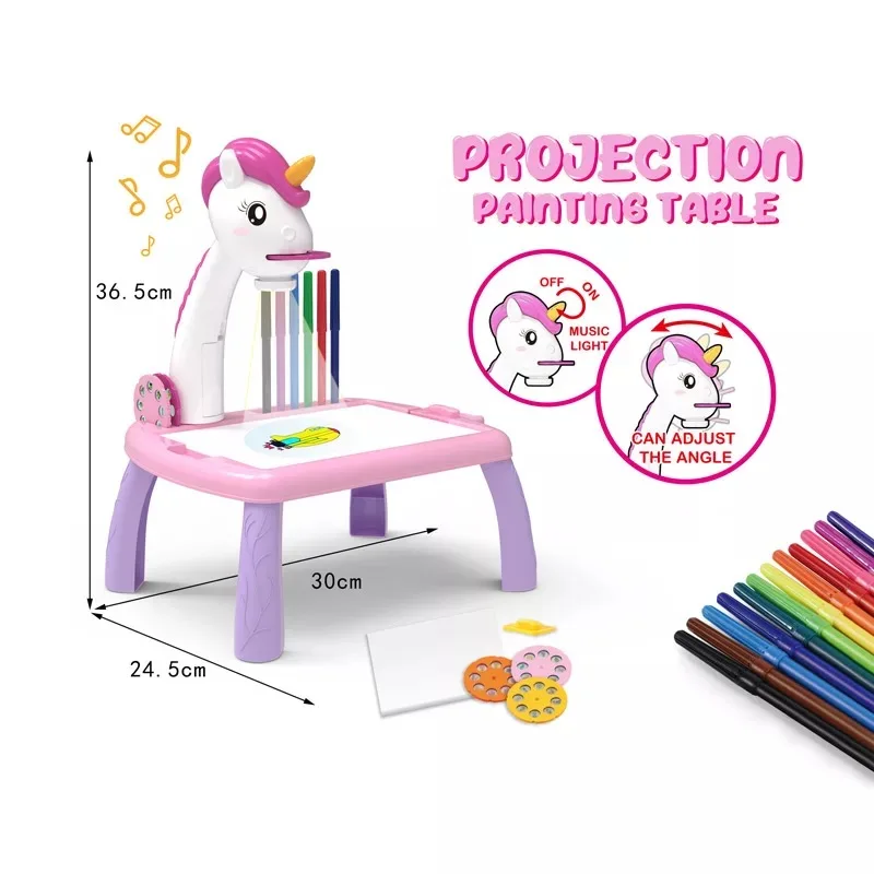 High Quality Unicorn Projection Children Drawing Board Cute Multifunctional Drawing Board Toys Projector For Drawing