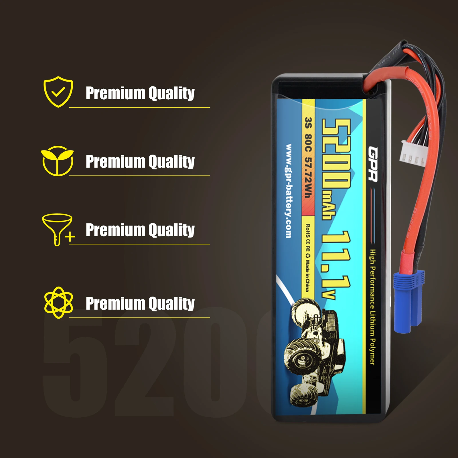 Wholesale 5200 mAh 3S High Discharge Rate 80C 11.1V Lipo Battery With EC5 Plug Connector For RC Drone Helicopter Car