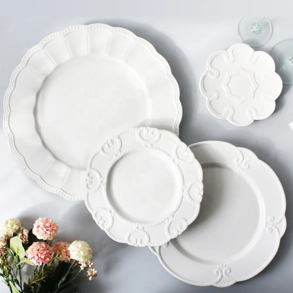 Wholesale Decorative Pottery Emboss Tableware for Weddings Dinner Plates Sets
