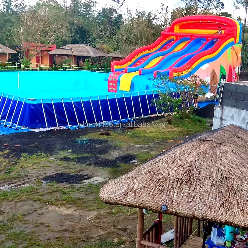 Commercial Rectangular Outdoors Metal Large Frame Amusement Water Park Swimming Pool With Filtration System