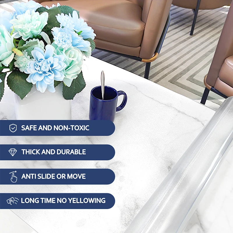 Waterproof  Clear Durable Waterproof Flexible Transparent Table Cloth Plastic PVC Sheet Roll for Bedroom Table Office Table
