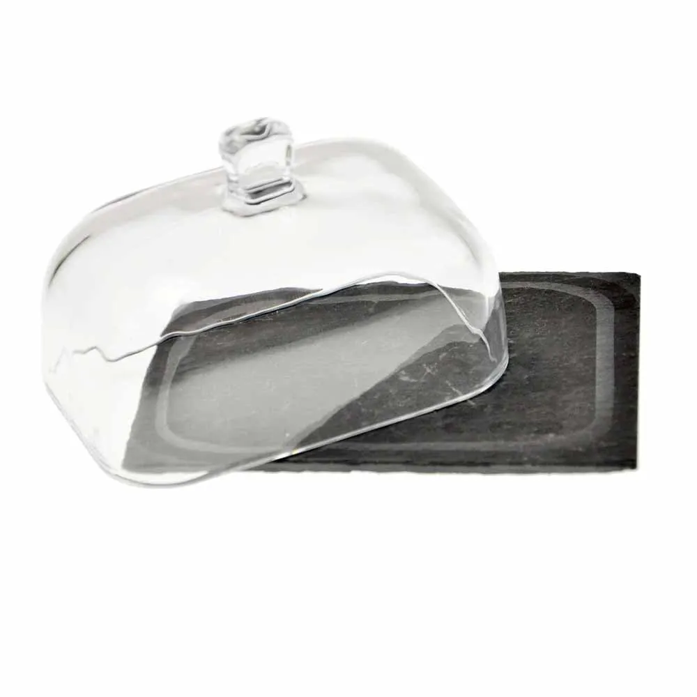 
Luxury Premium Dessert Serving Small Vintage Glass And Slate Butter Dish With Lid 