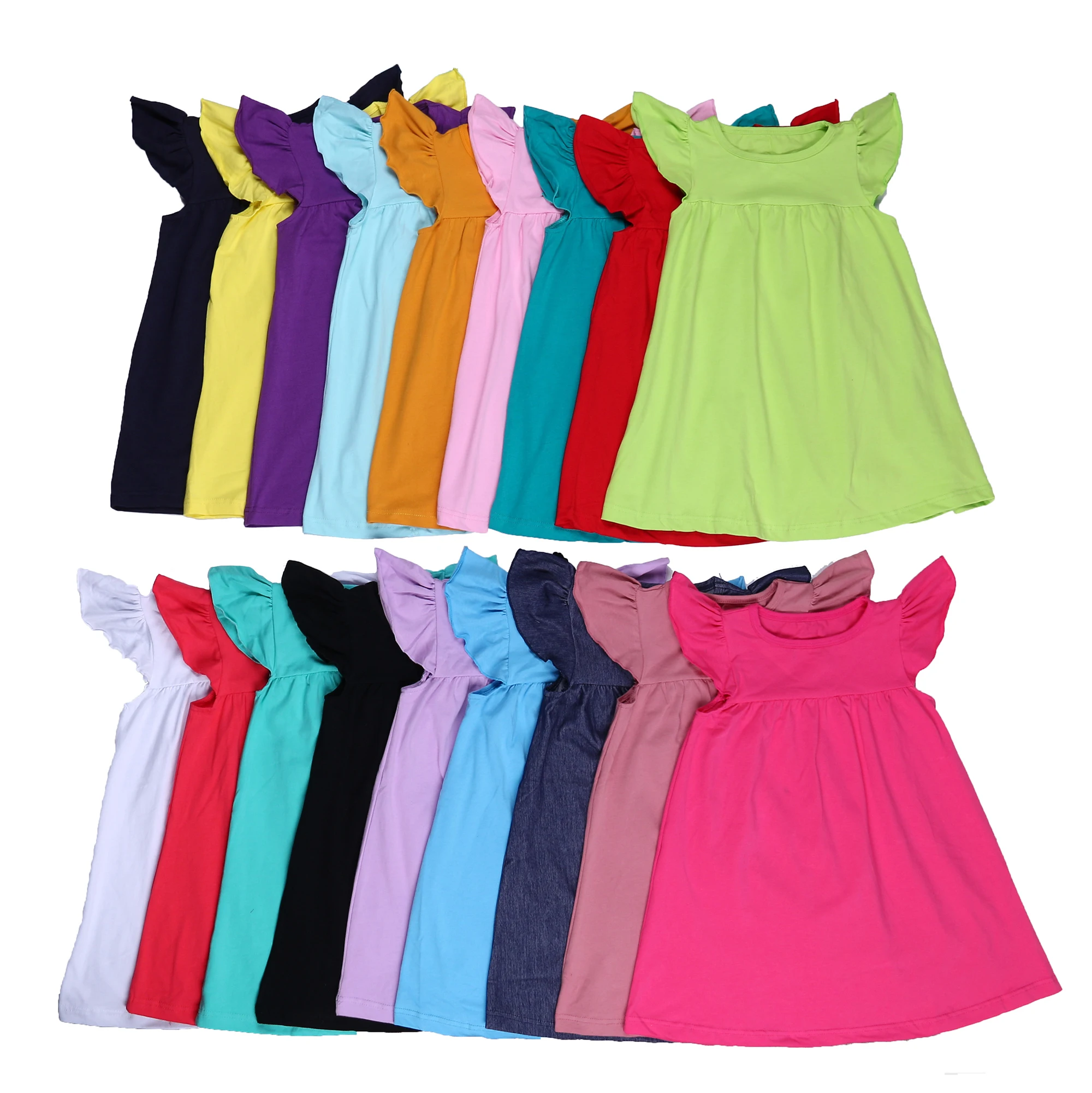 RTS custom embroidery toddle girl pink knitted cotton pearl dress little girl flutter sleeve  knee length casual sundress 2024