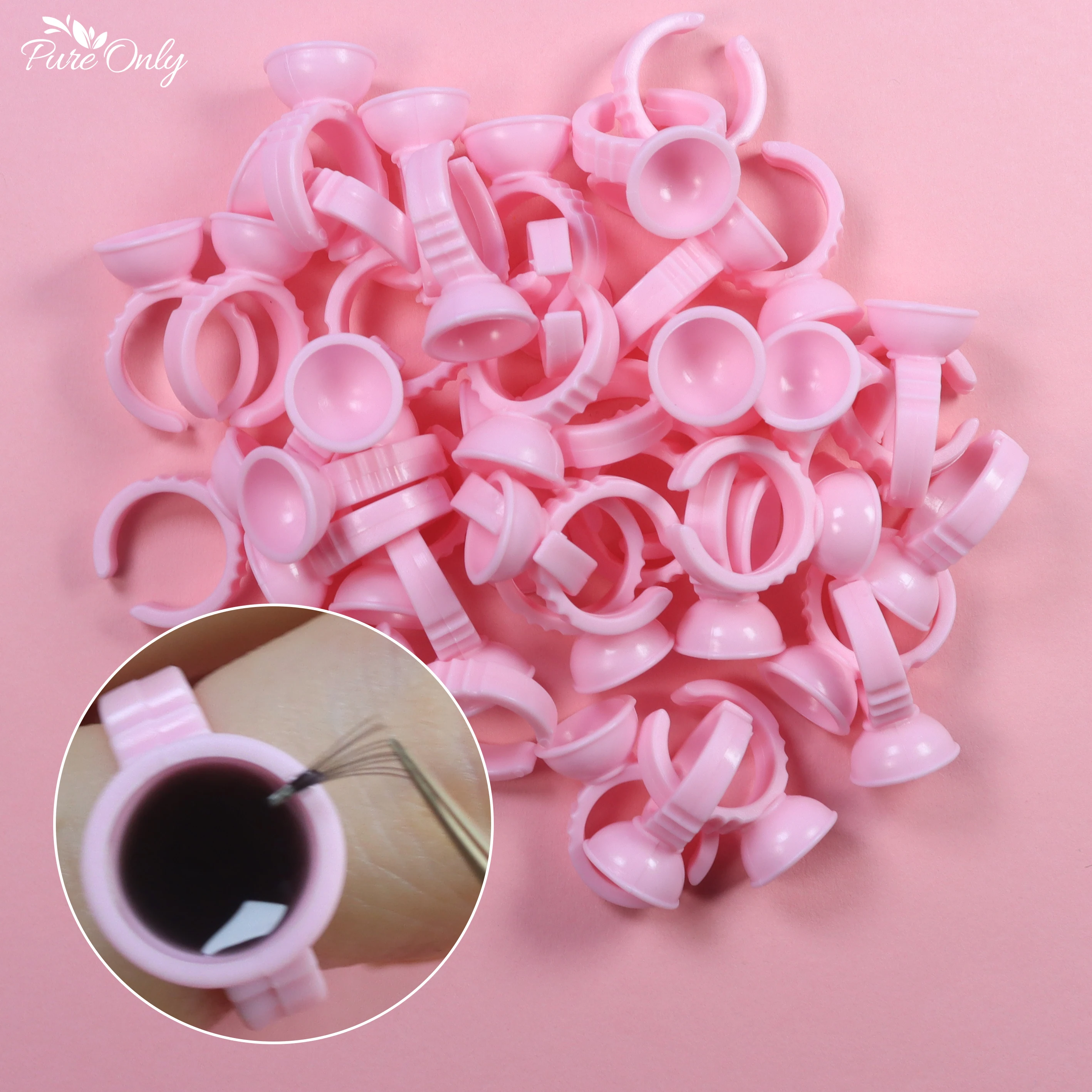 Wholesale Blue Flower Glue Ring 100Pcs/Pack Plastic Disposable Glue Rings Eyelash Extension Tools Volume Glue Rings