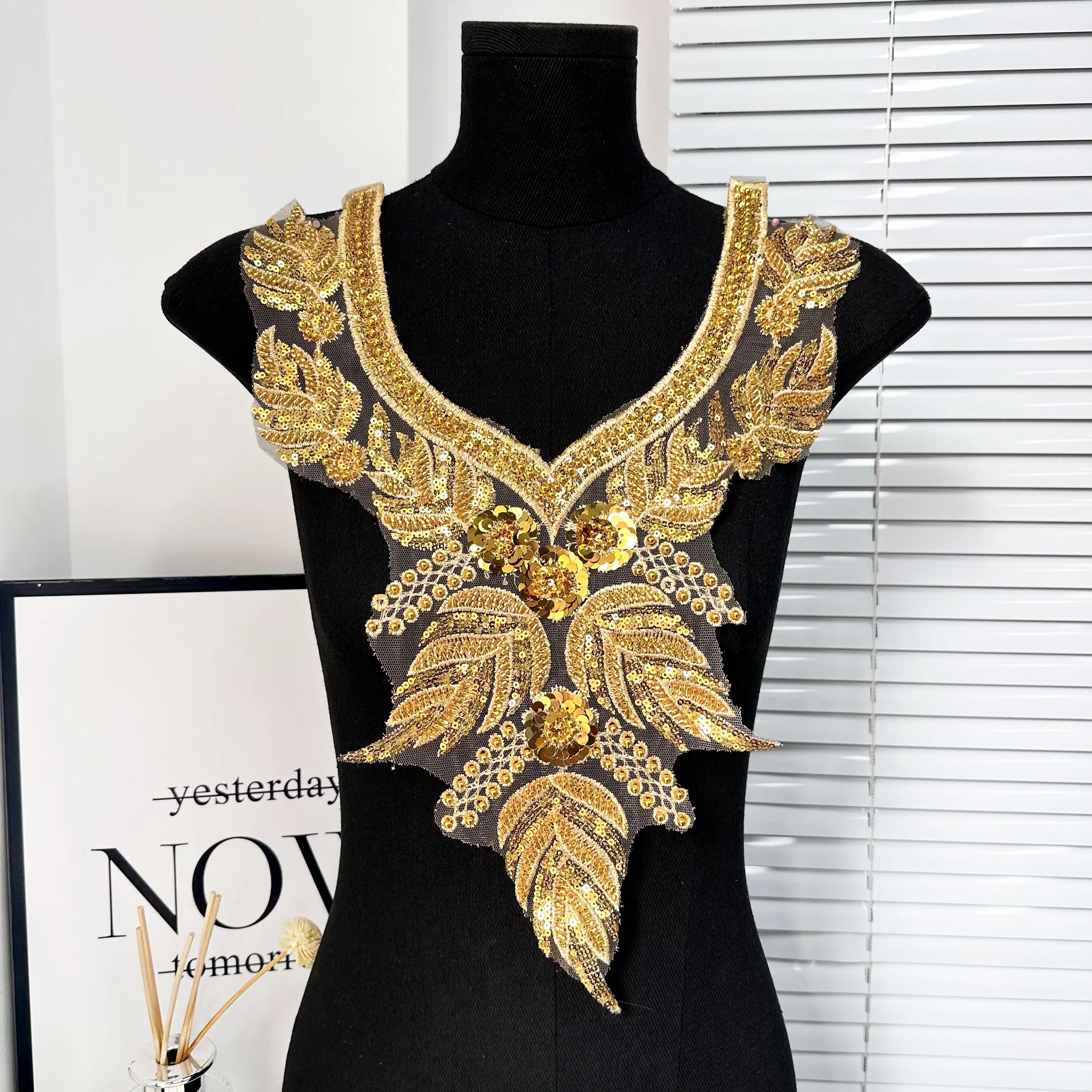 Gold Lace Beaded Sequins Clothing Patch Collar Luxury Dress Performance Clothes Dress Decorative Accessories