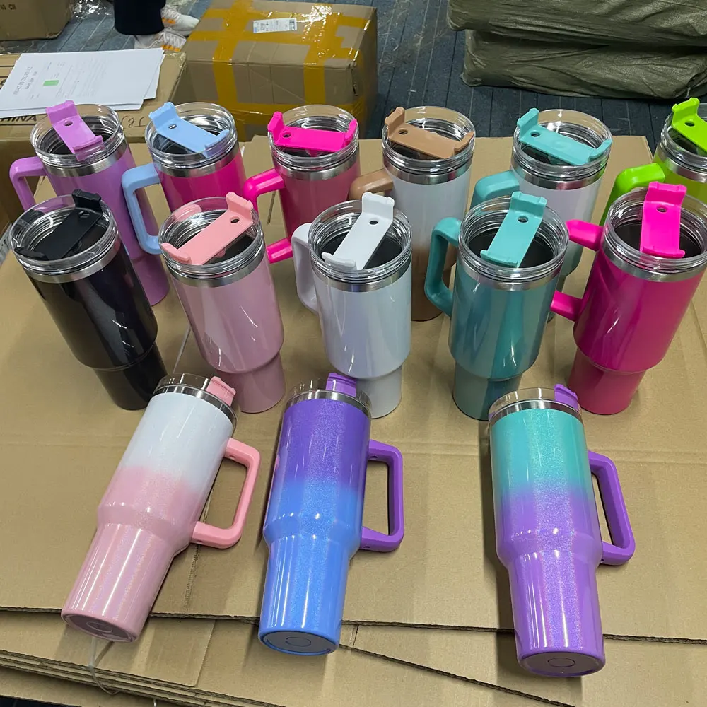 Wholesale Sublimation Gradient Ramp Glitter 40oz Tumbler Adventure Ombre Shimmer 40oz Travel Tumbler With Handle And Straw