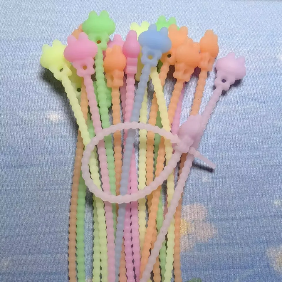 21cm Rubber Bands Colorful Silicone Tie Tag Rope DIY Keychain Pendant Adjustable Cable Tie