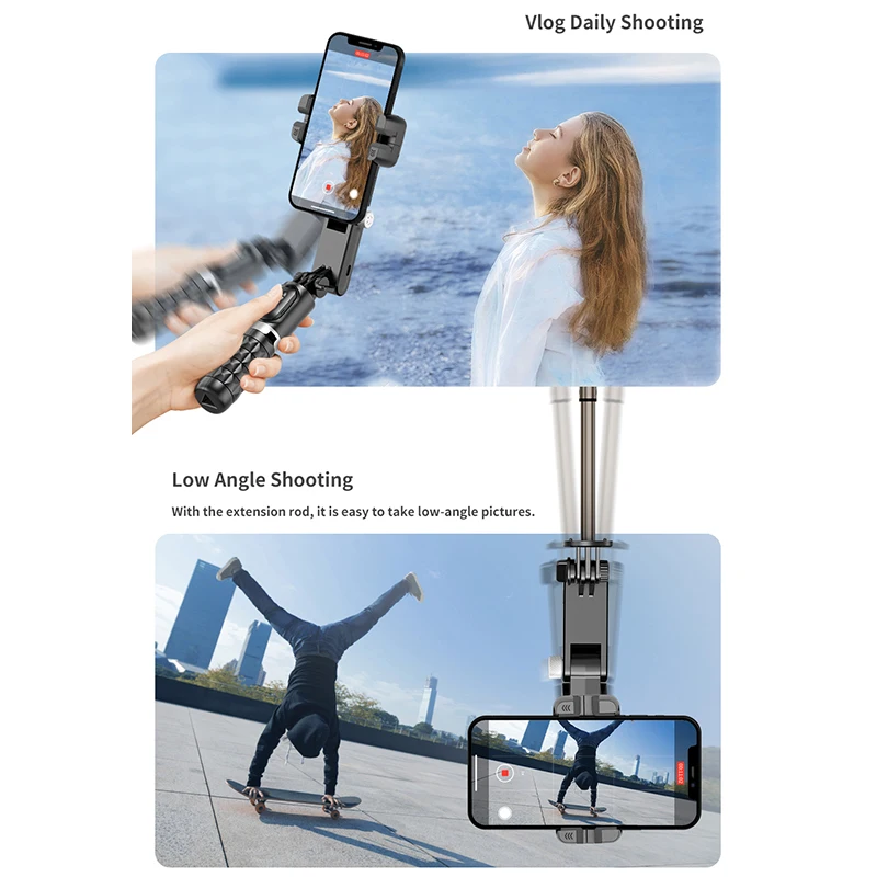 Gimbal Wireless Foldable Vlogging Stabilizer Auto Face Tracking With App Selfie Stick Tripod With Led Fill Light Beauty Lamp Q18
