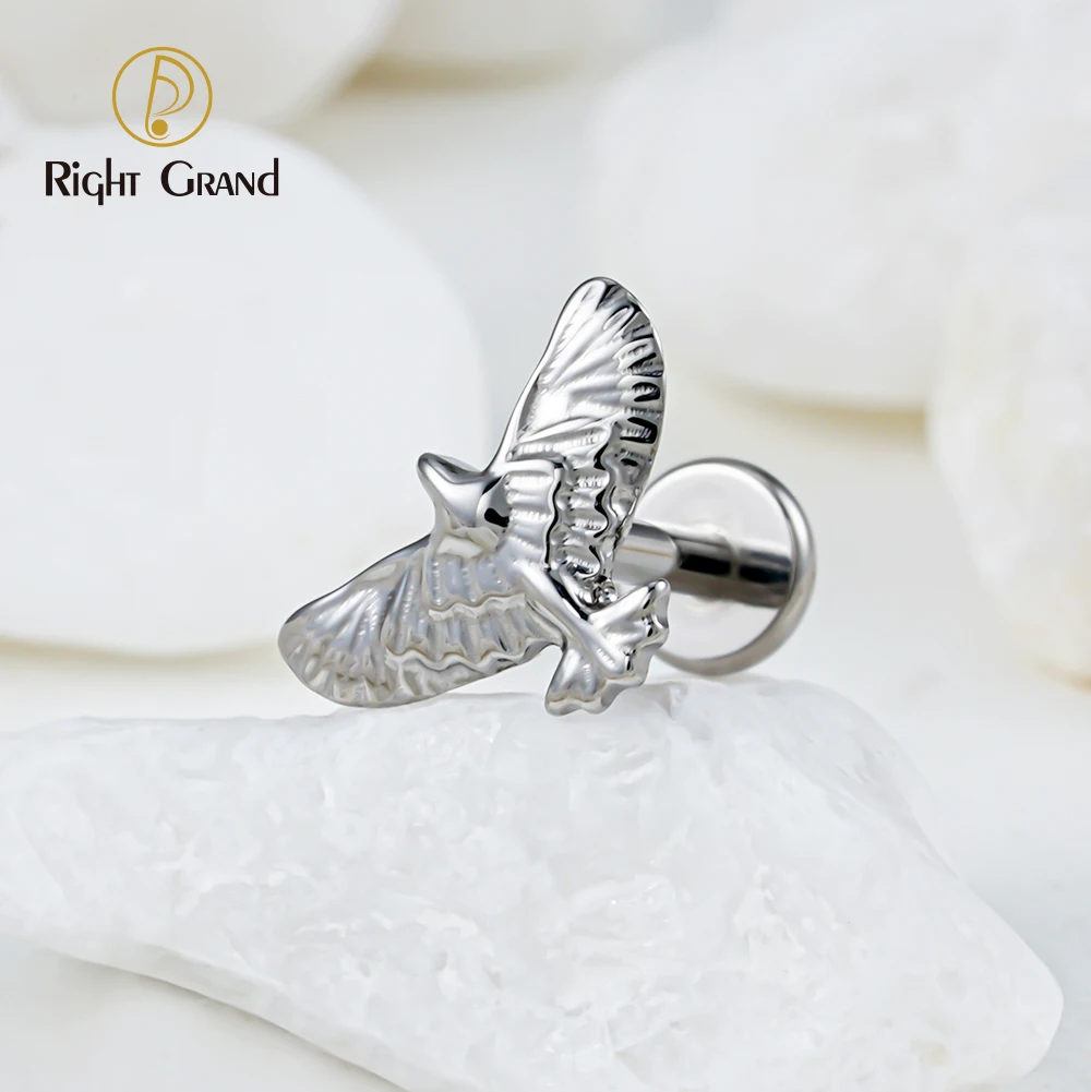 Right Grand ASTM F136 Titanium Flying Bird Helix Stud Cartilage Conch Tragus Earring 16G Eagle Stud Earring Flatback Piercing