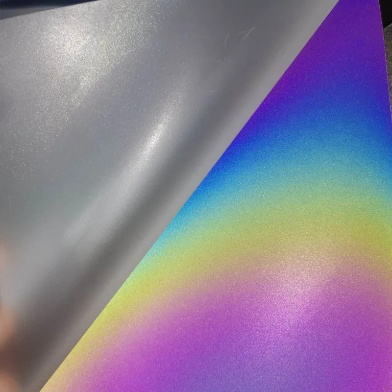 Elastic rainbow hi vis heat transfer reflective vinyl film roll reflective tape for fashion clothing