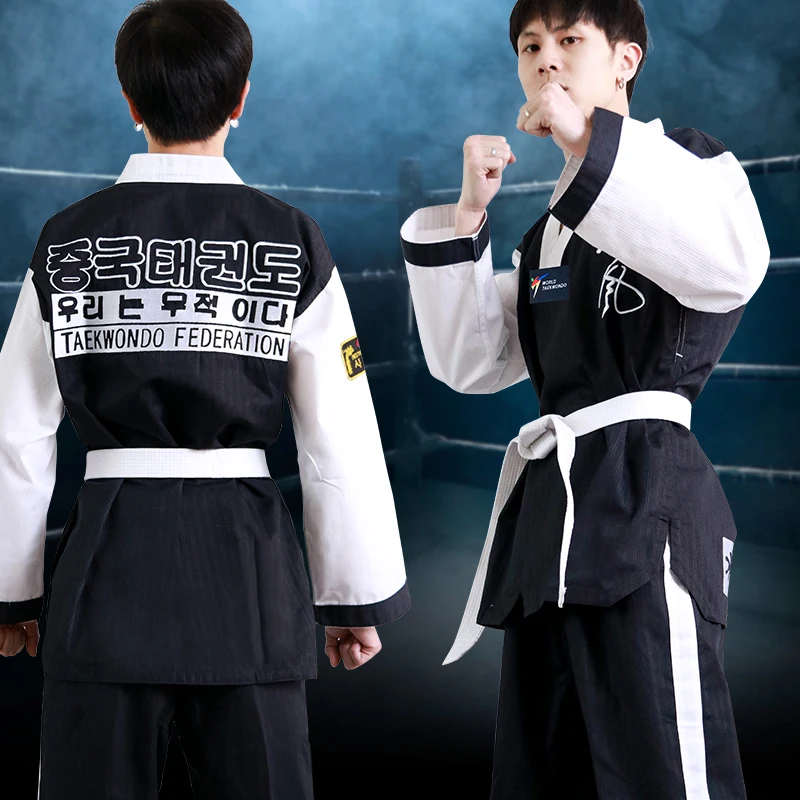 Professional Black White Taewkondo Training Clothing Tae Kwon Do MMA Martial Arts Karate WT Logo Custom Karate Uniform
