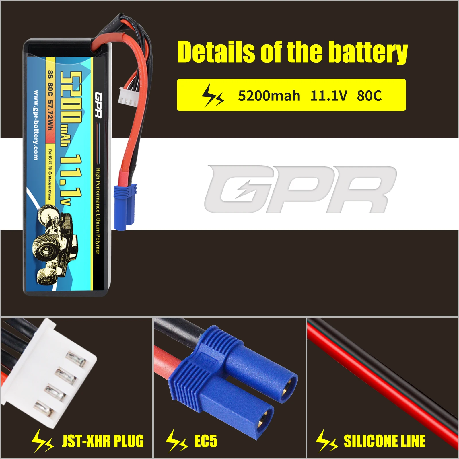 OEM/ODM 5200 mAh 3S High Discharge Rate 80C 11.1V Lipo Battery With TRX Plug Connector For RC Drone Helicopter Car