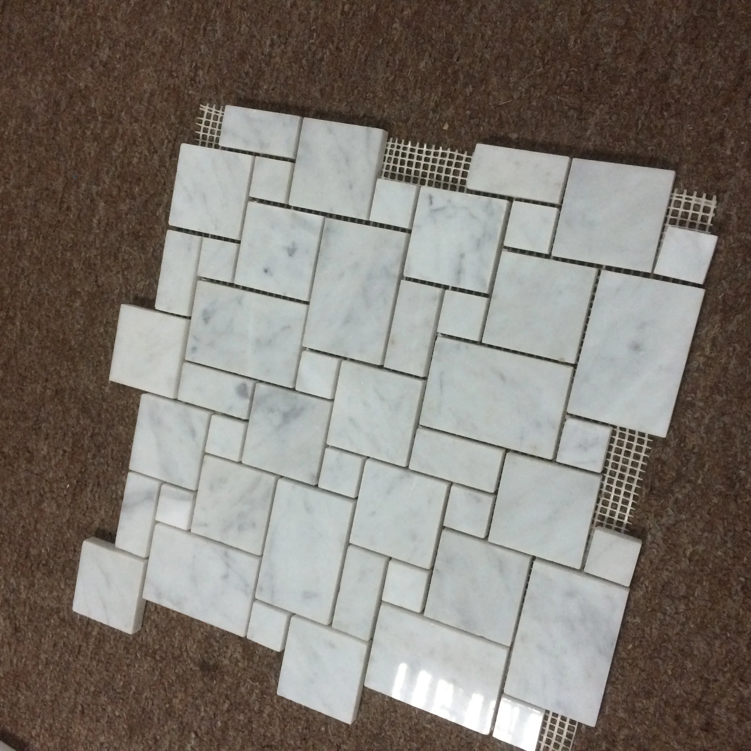 Classic America Style Mini French Pattern Mosaic Tile White Marble Tile Floor Mosaic Tile For Villa Bathroom Decor