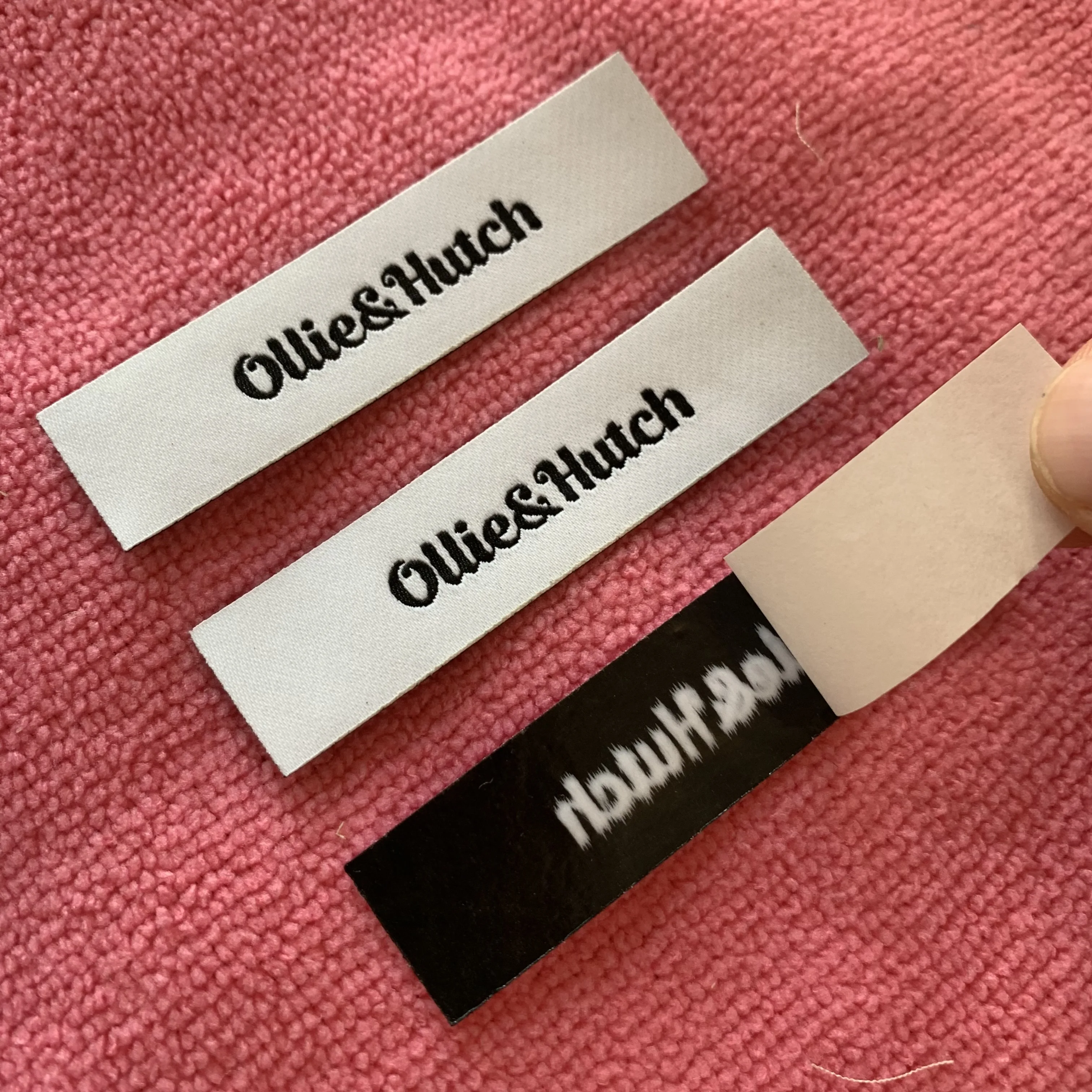 washing care information heat press woven label,high quality weaving logo iron on clothing label