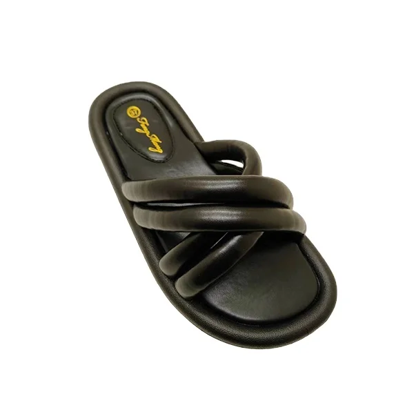 Summer Cross Strap Flat Ladies Slippers Sandals Platform Beach Orange Backless Slip On Comfort PU Leather Side Sandals For Woman