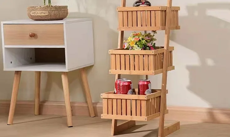 Bamboo and wood multifunctional floor snacks sundry balcony home magazine and newspaper storage rack