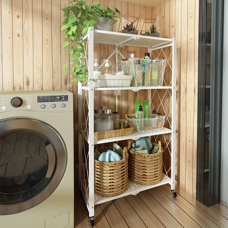 Heavy duty 3 4 5 layer shelf foldable folding wheel storage rack  for garage kitchen baker closet foldable rack