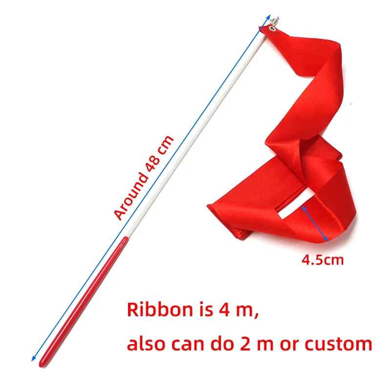 High Quality Child Gymnastics Ribbon Satin Silk Gymnastics Dancing Ribbons For Sale Rainbow Dancer Ribbons with Twirling Wands