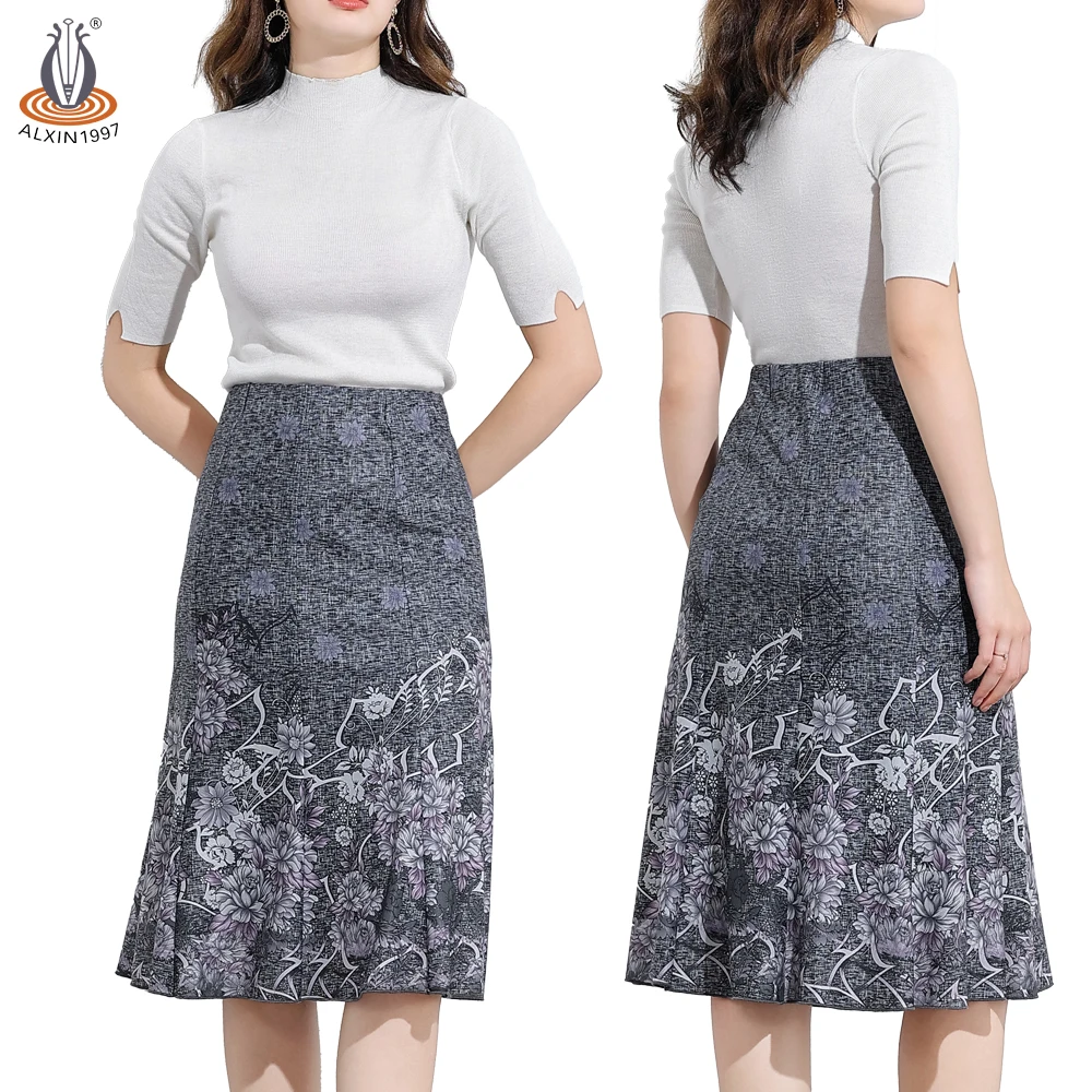 Женская одежда новая 2024 в китайском стиле Модная трикотажная юбка миди с высокой талией