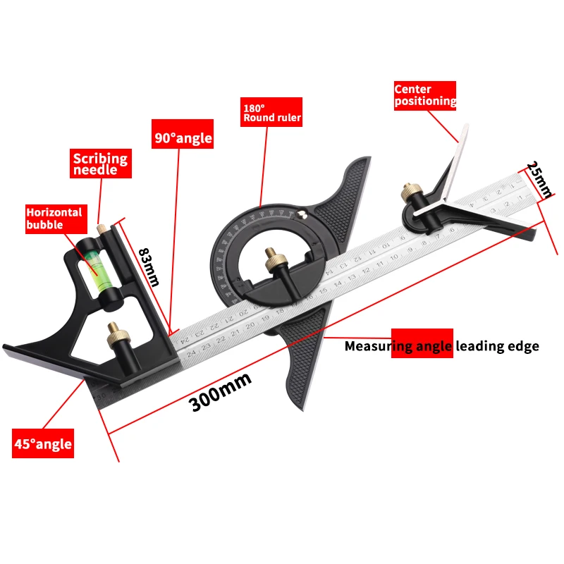 Combination Square Angle Ruler Set With Bubble Level  Combination Joiner Try Square Ruler
