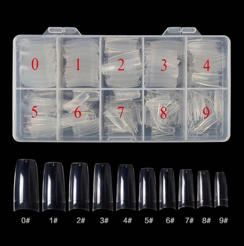 Amazon 500pcs/pack Nail Tips Artificial False Transparent White Natural Full And Half Cover French Coffin False Nails Tips