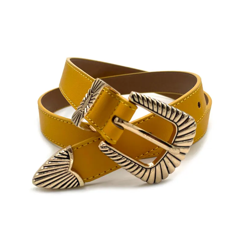 Custom Metal PU Leather Western Belt Women Fashion Europe Trend Retro Buckle Decorative Jeans Simple Ladies Belt