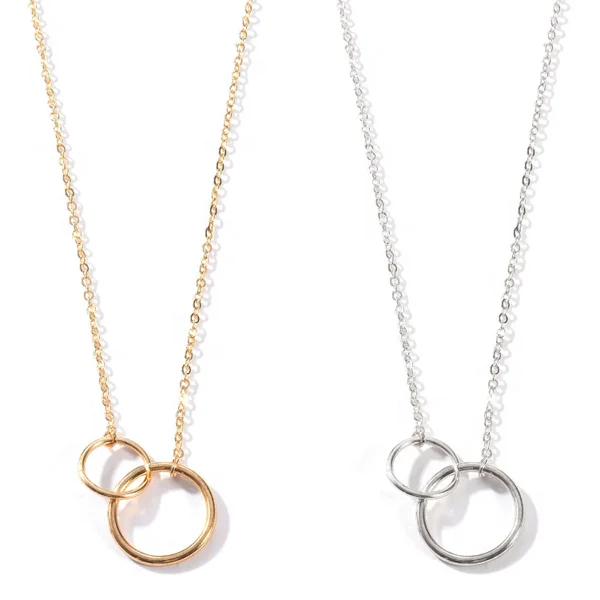 
Modern Meaning Jewelry Stainless Steel Interlocking Entwined Ring Choker Gold Plated Double Circle Necklaces 