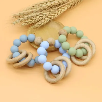 NCYLIFE Organic Silicone Rattles Teether Wood Teether Bracelet Toy Baby Accessories Newborn