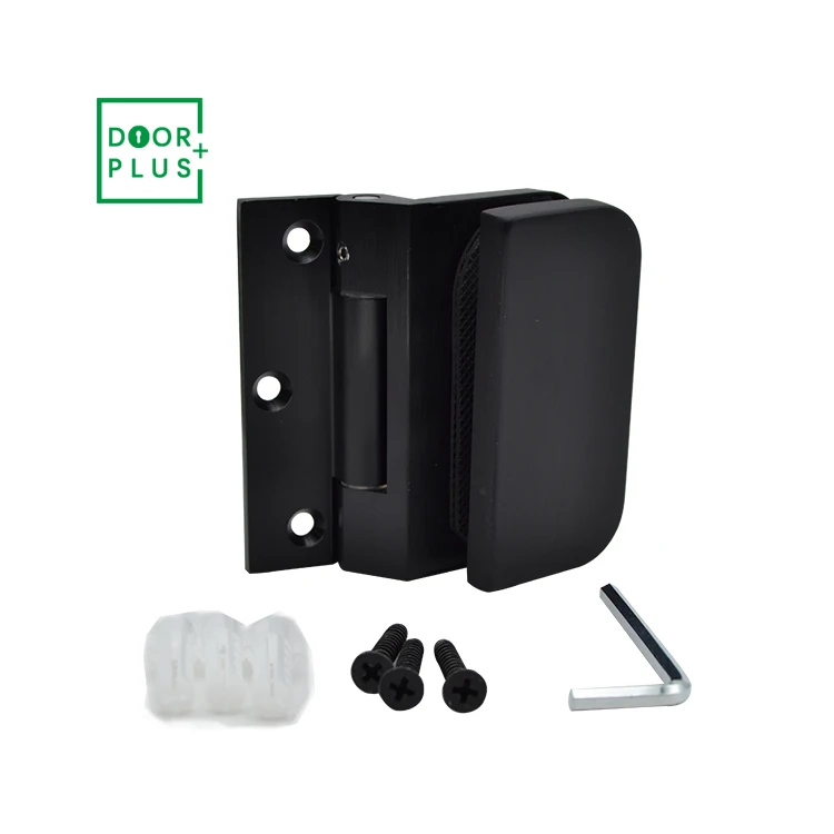 Doorplus Matte Black Aluminum Alloy Hinge Office Glass Door Clamp Glass Sliding Door Hinge Furniture Cabinet Glass Door Hinges