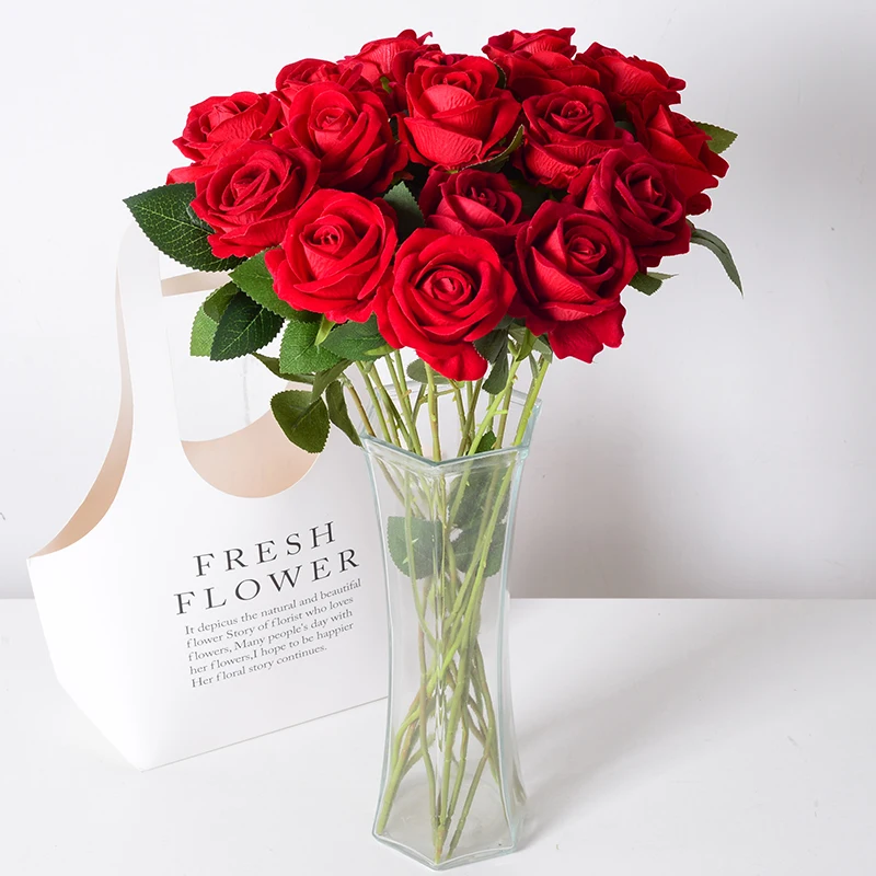 The lowest price of artificial single-stem velvet rose directly sold by Yiwu factory in China