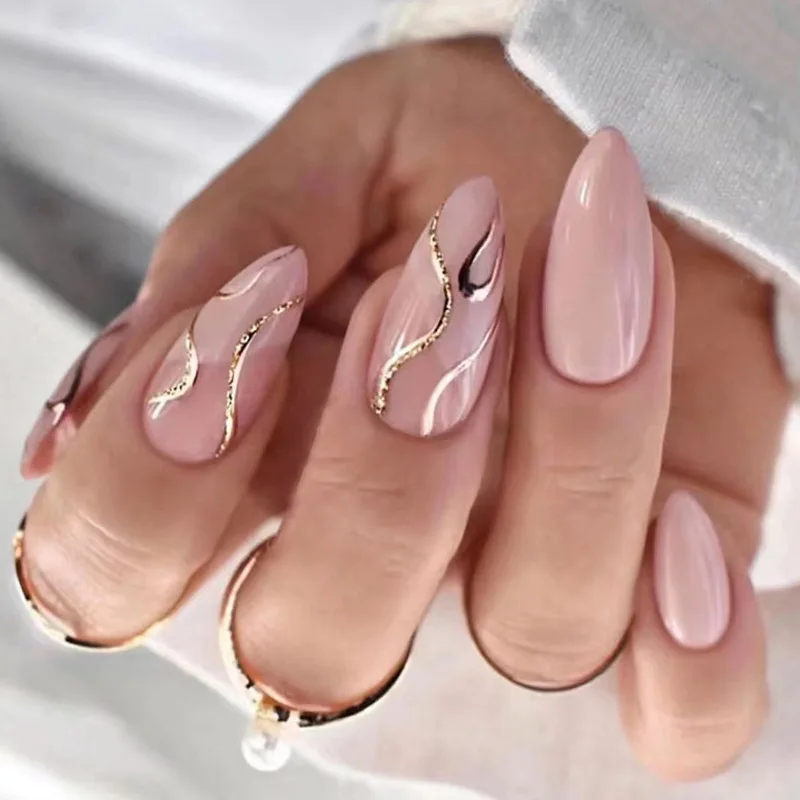 adiyat cheap price Acrylic 24pcs ABS new Designed full cover Short Almond ballet luxury style fashion Press On Fake Nails