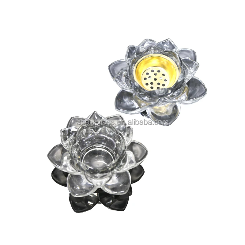 Arabian Crystal Glass Aromatherapy Incense Burner Clear Transparent Lotus Shaped Censer Incense Burner Holder For Home Decor