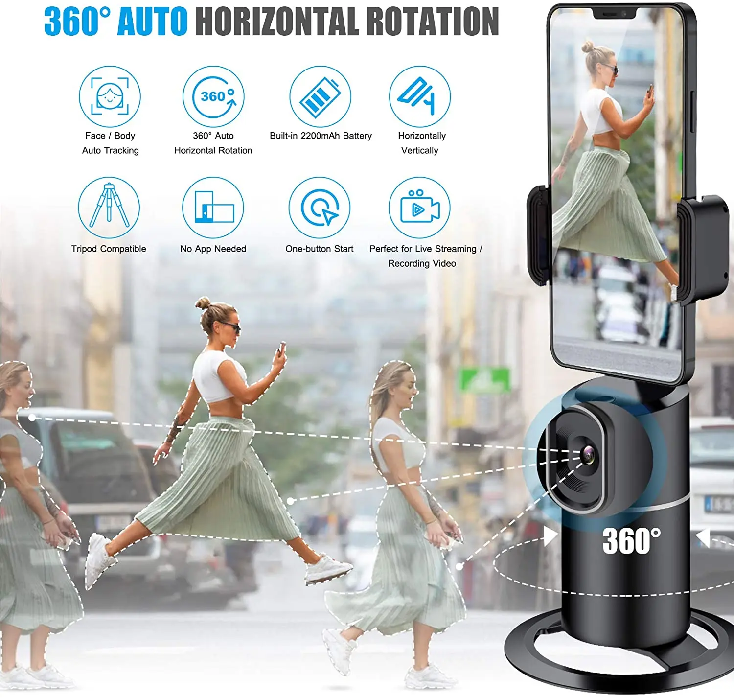 Auto Tracking Phone Holder 360 Degrees Rotation Face Body Track Mount,Tracking Tripod For Vlog Shooting Live Streaming