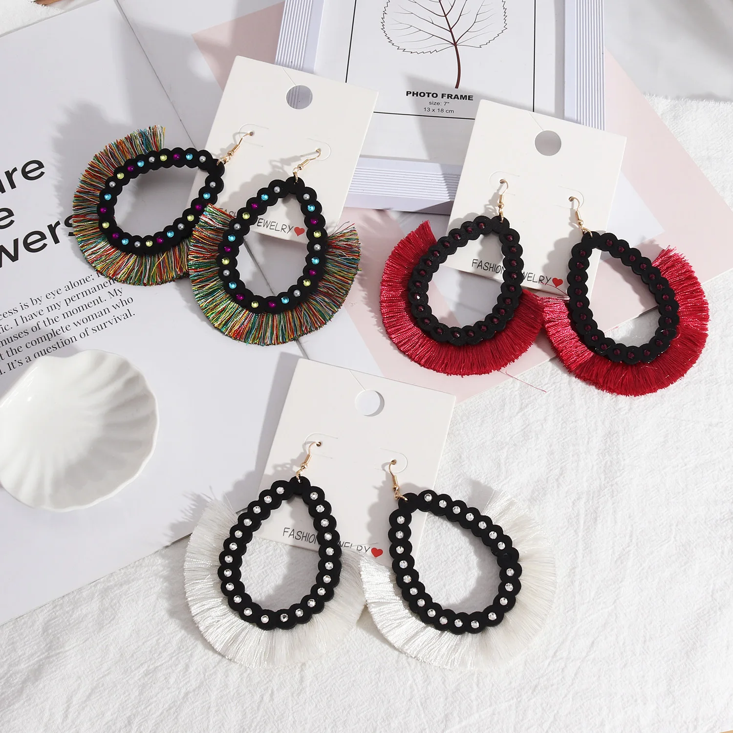 Waterdrop Wooden Earrings wood thread Tassels Earrings for Women Fashion Designer Jewelry