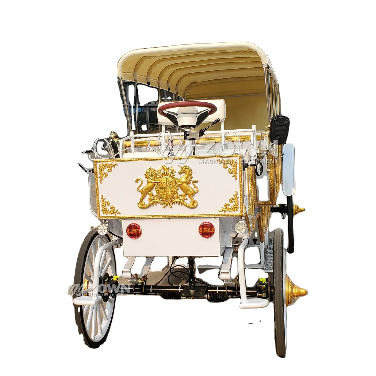 Luxurious White Metal Sightseeing Carriage - Customizable Big Victorian Style Wedding Wagon with Classic Horse Drawn Appeal