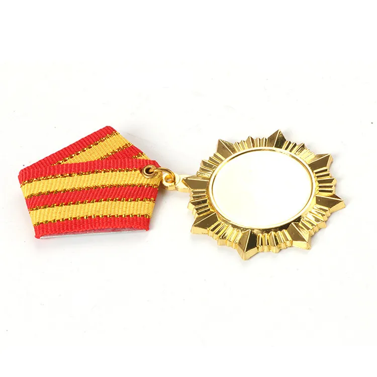 Wholesale custom design metal trophies and medals sports star shape blank medallion with short ribbon