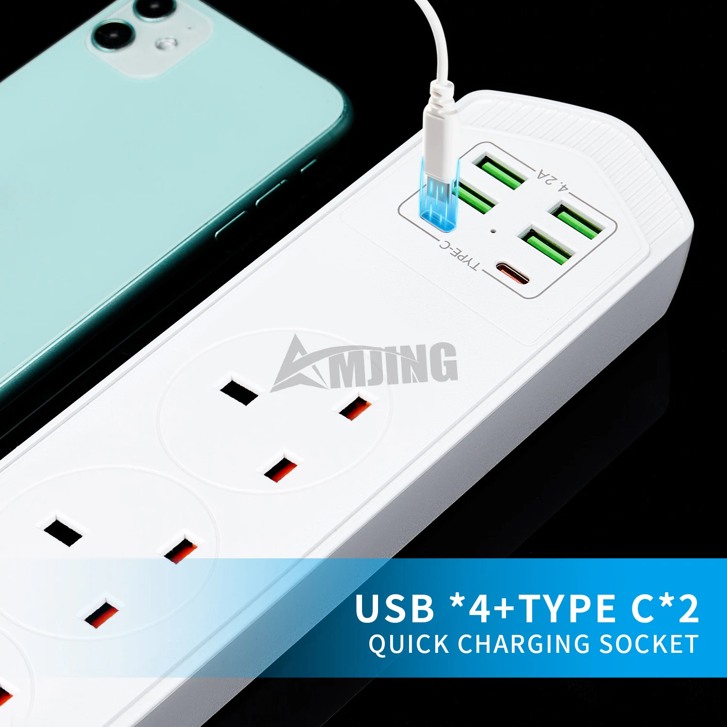 High quality power extension socket uk surge protector power strip with type c usb