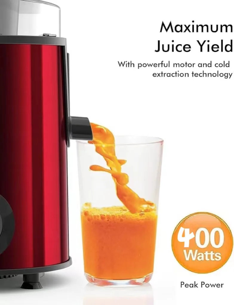 400W Easy Juicer Wide Tank Centrifugal with Smooth Stainless Steel-Red for Fruits and Vegetables BPA Free Easy to Clean