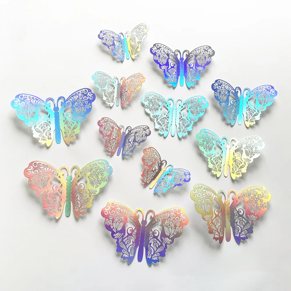 PVC18237-2  Paper 12 Pieces hollow wall butterfly stickers 3d butterfly stickers for home decorations and wedding decorations