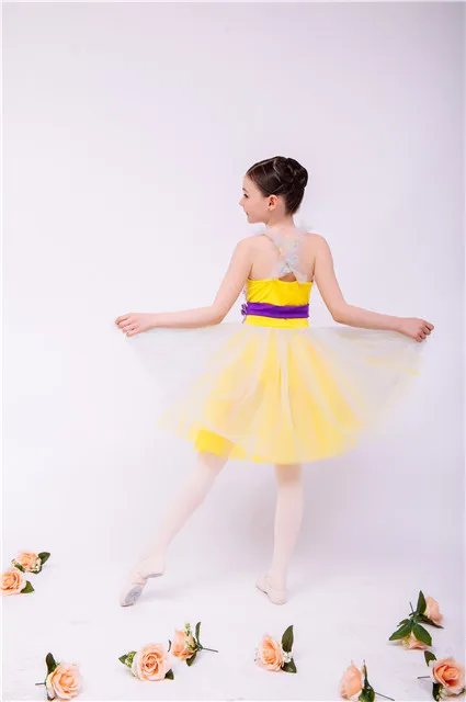 Yellow Wholesale Kids Party Dresses Tutu Dress For Girls performance wear 4 layer tutu  print tulle
