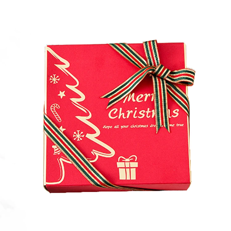 Custom logo rigid cardboard Christmas candy gift box printing red paper box