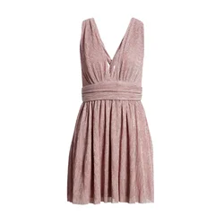 Женское сексуальное платье с v-образным воротом, коктейльные платья металлической полосой твист сзади розовый мини-сорочка, платья для девочек