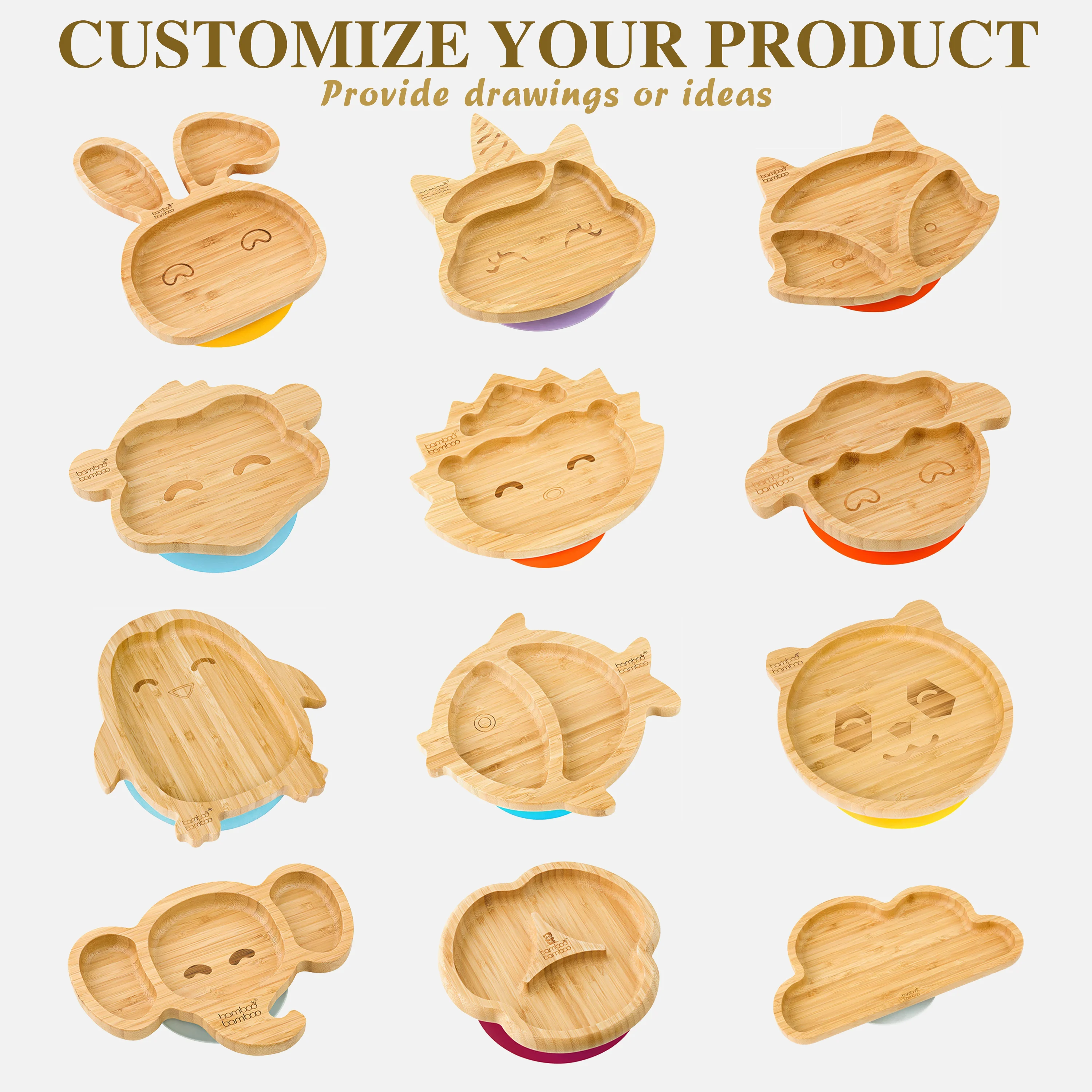 Baby silica gel suction cup eco-friend without BPA  bamboo baby plate