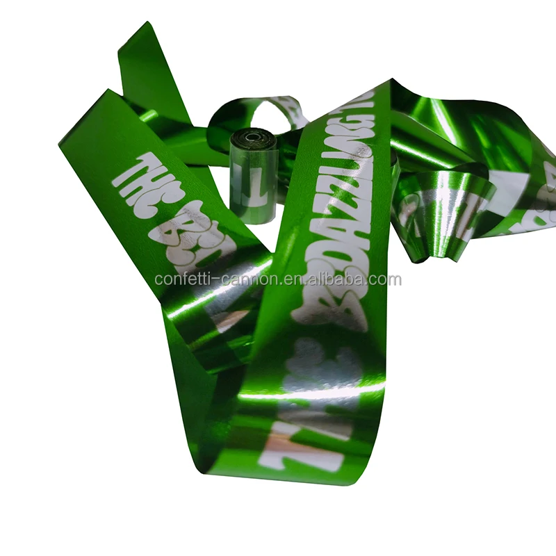Green metallic streamer custom for concert mylar streamer 3cm*10m print worlds on confetti