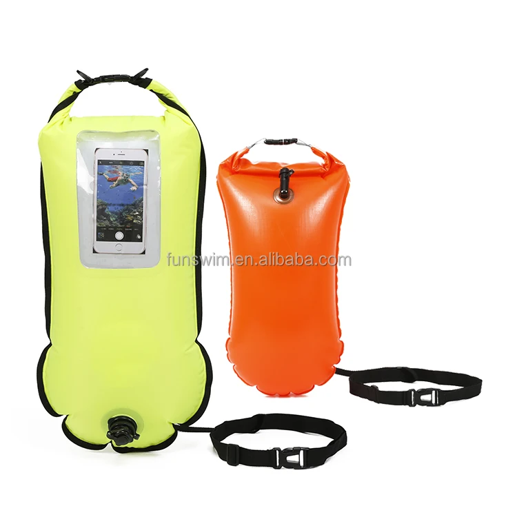 
2021 Bright Orange RPET TPU Inflatable Floating Emergency Equipment Open Water Swim Buoy Bag Factory Nylon Swim Buoy 