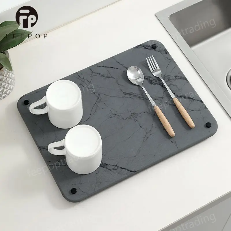 New Eco-Friendly Super Absorbent Heat Resistant Dish Drying Mats Stone Dish Drying Mat for Kitchen Counter