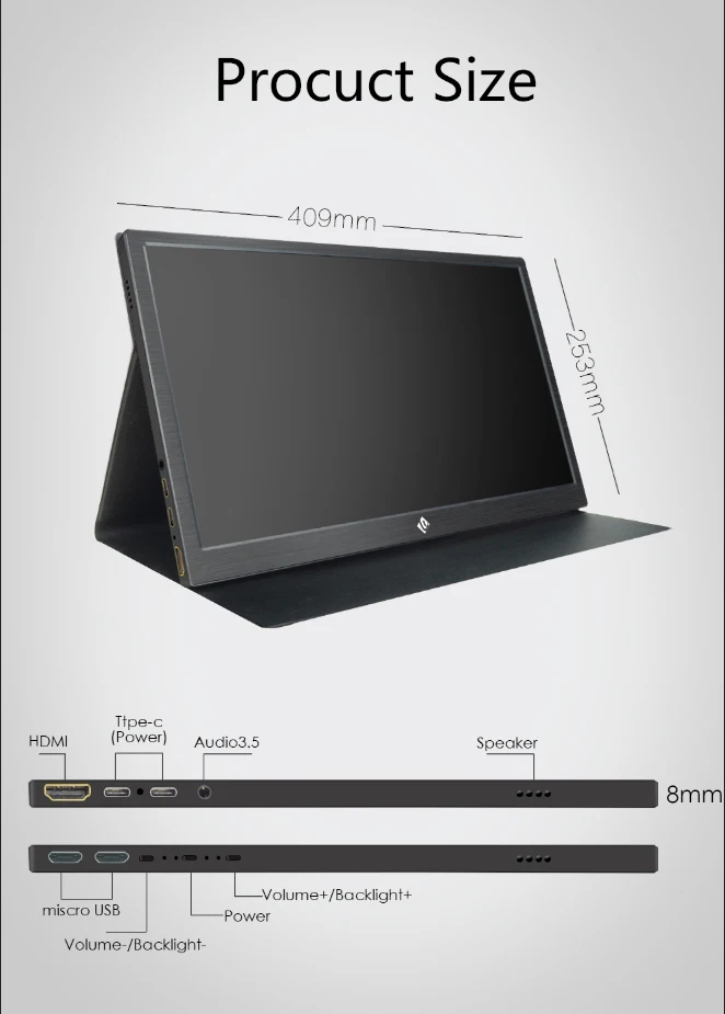 
17.3 inch portable monitor 1920*1080 full HD with Type-C USB for expand mobile PC laptop game second screen 